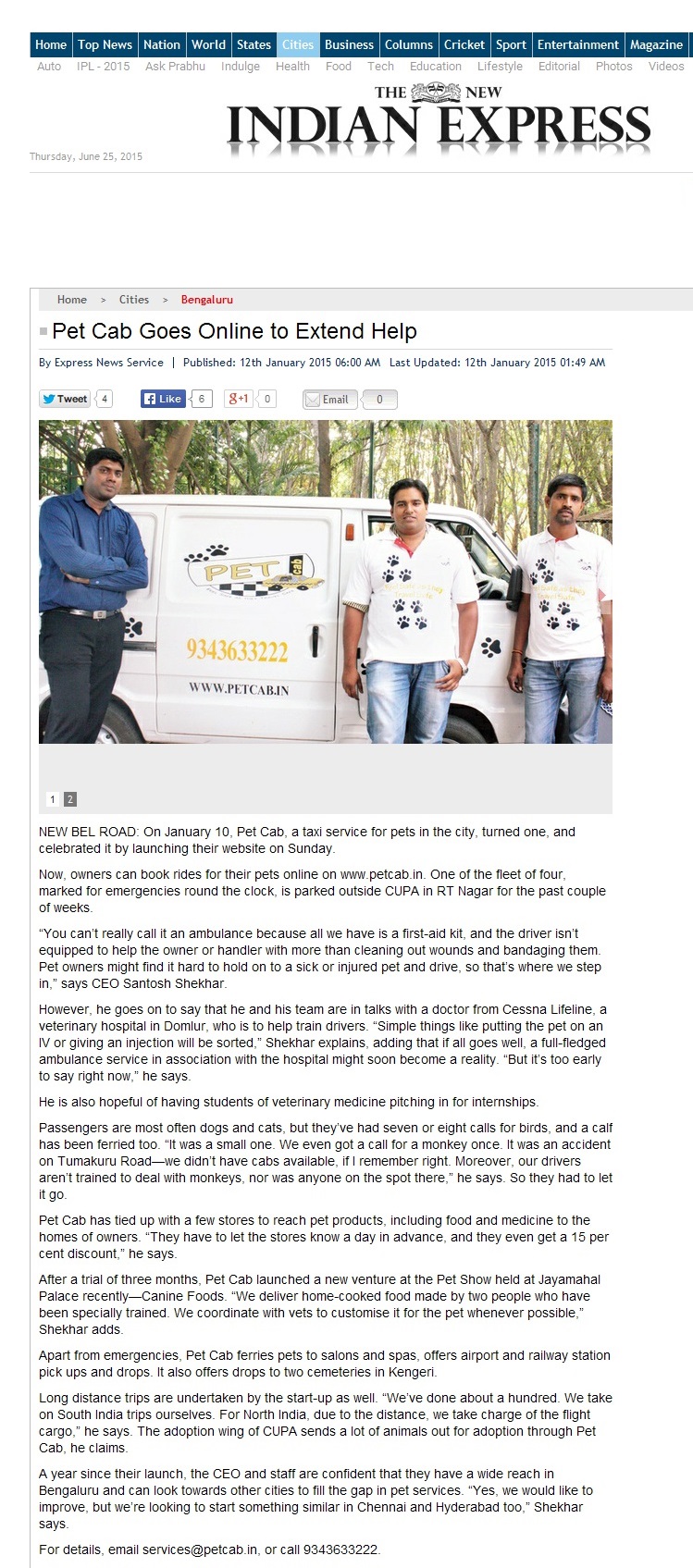 Petcab In 'The New Indian Express'